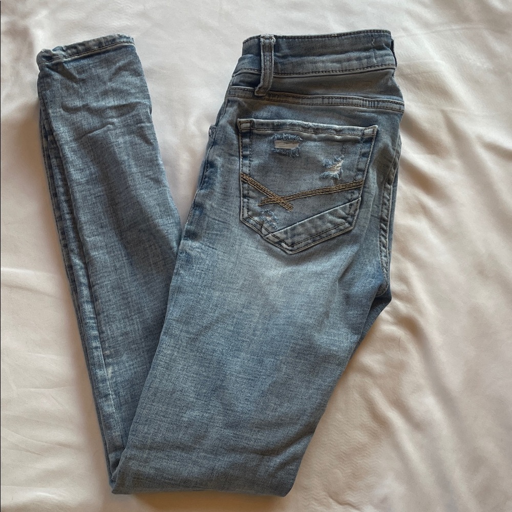 BKE Light Blue Distressed Ankle Skinny Jeans